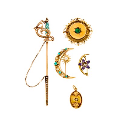 Lot 1144 - Group of Gold and Low Karat Gold Pins and Pendants