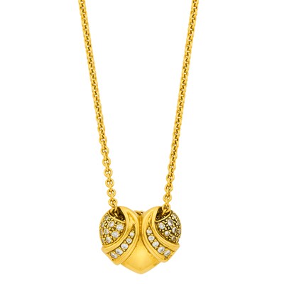 Lot Van Cleef & Arpels Gold and Diamond Pendant with Gold Chain Necklace