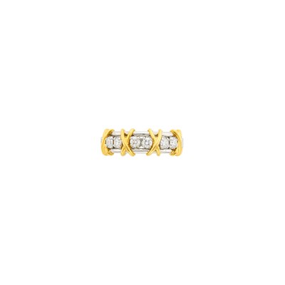 Lot 76 - Tiffany & Co., Schlumberger Platinum, Gold and Diamond 'X' Band Ring
