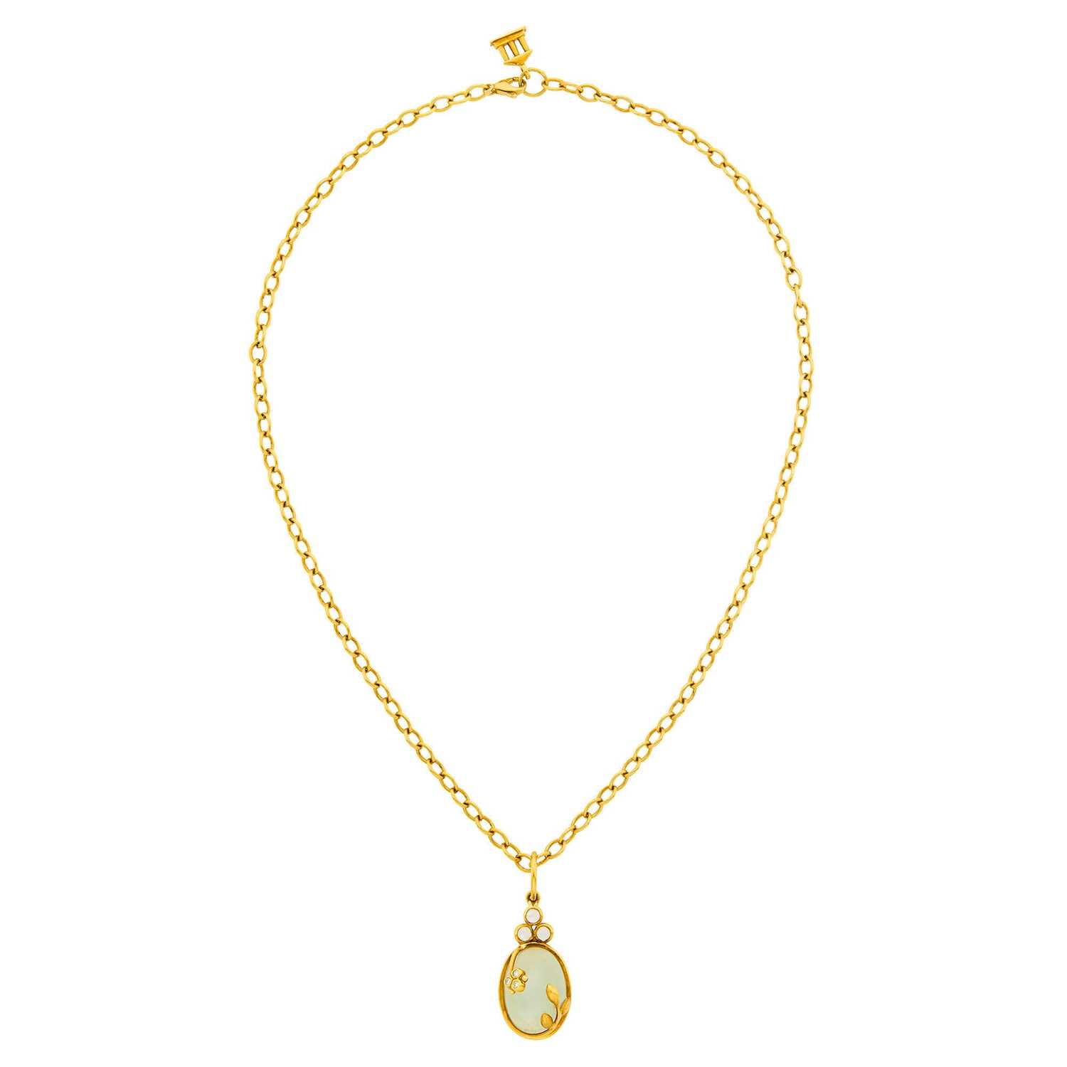 Lot 3 - Temple St. Clair Gold, Moonstone and Diamond Pendant-Necklace
