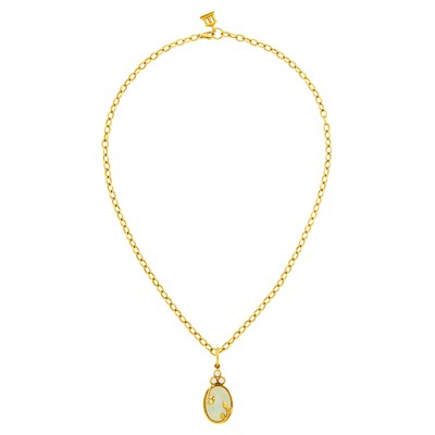 Lot 3 - Temple St. Clair Gold, Moonstone and Diamond Pendant-Necklace