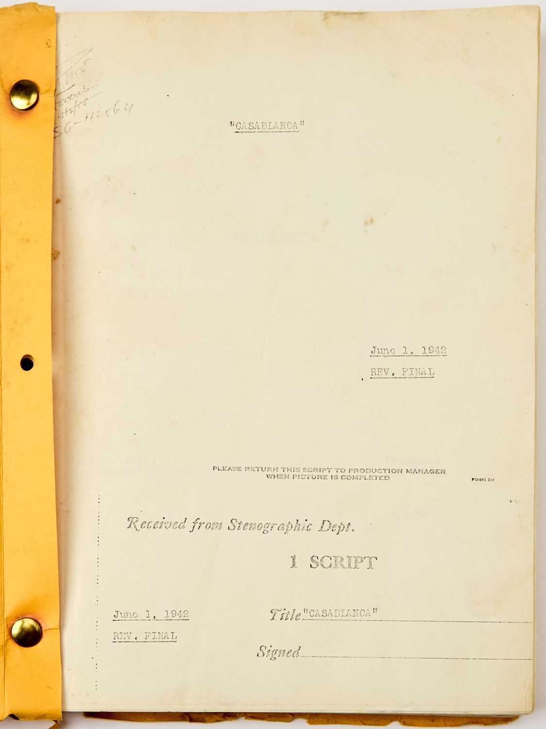 Lot 129 - An intriguing final shooting script for Casablanca
