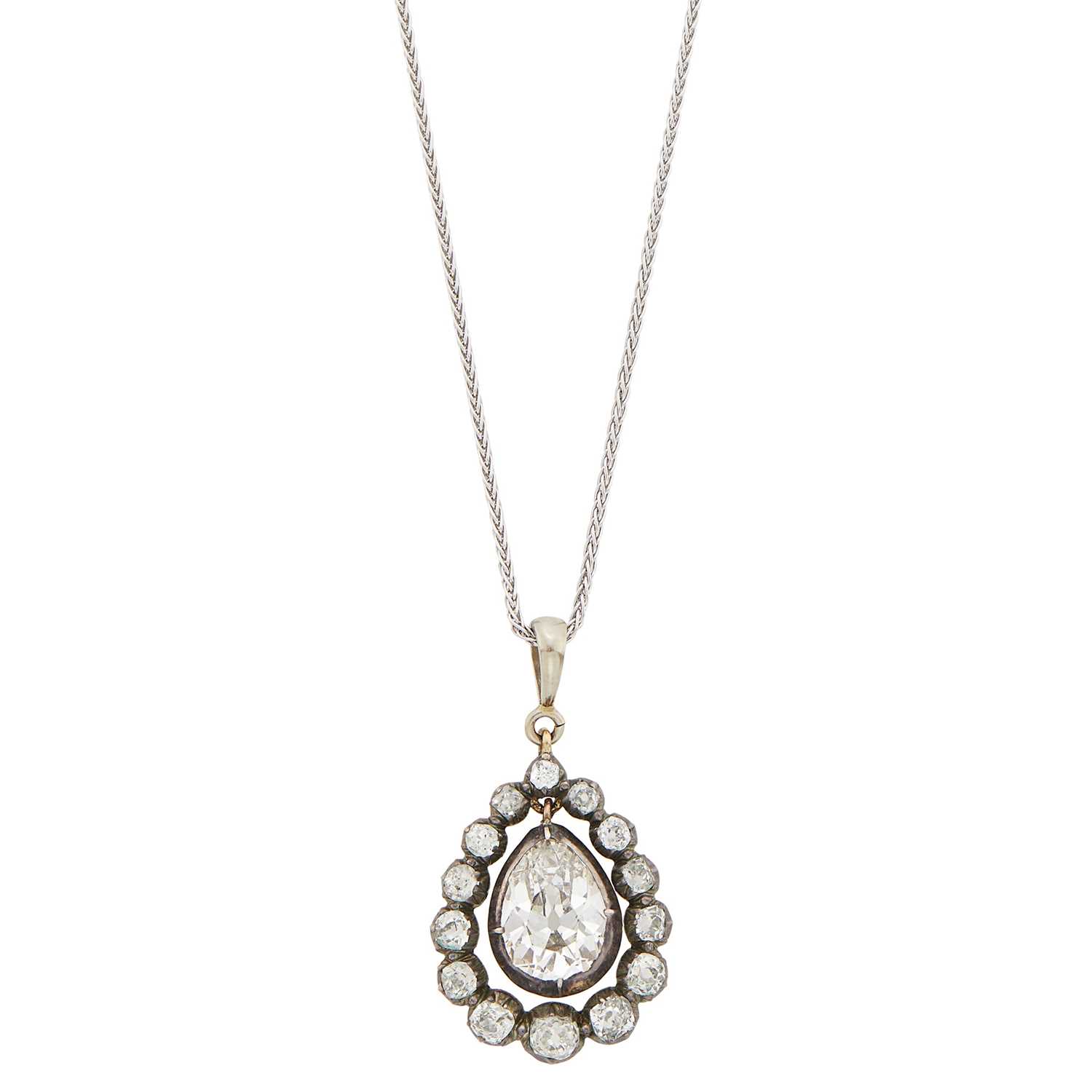 Lot 61 - Antique Silver, Gold and Diamond Pendant with White Gold Chain Necklace
