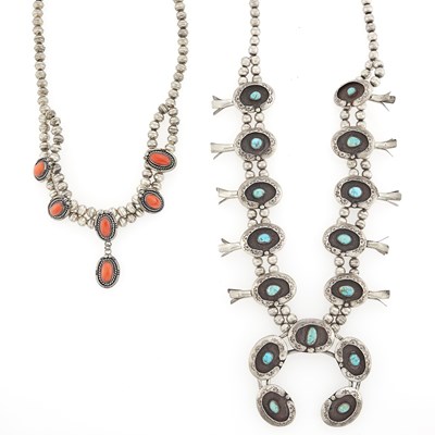 Lot 1260 - Two Silver and Hardstone Pendant-Necklaces