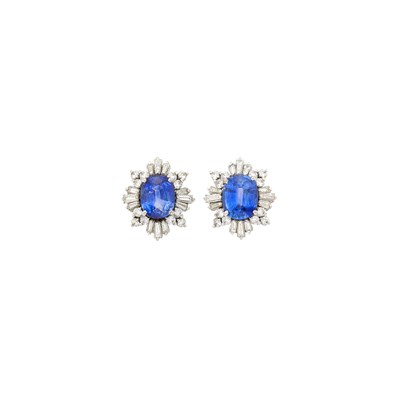 Lot 42 - Pair of White Gold, Sapphire and Diamond Earrings