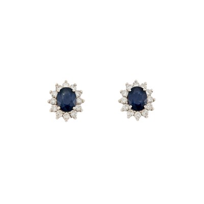 Lot 1115 - Pair of White Gold, Sapphire and Diamond Earirngs