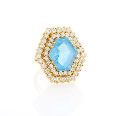 Lot 1227 - Gold, Blue Topaz and Diamond Ring