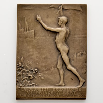 Lot 77 - Belgium. 1909. Prince Albert's Return From Africa Plaquette. Bronze. 48mm x 70mm. Uncirculated.