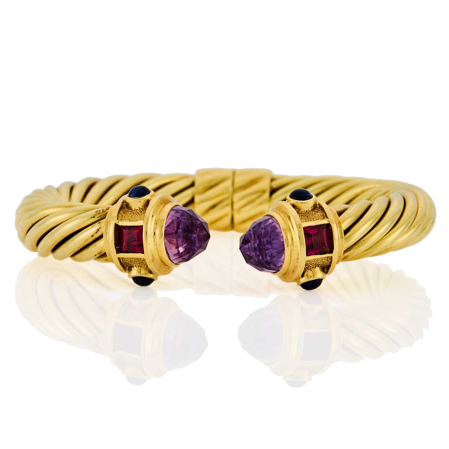 Lot 1027 - David Yurman Gold and Colored Stone 'Renaissance' Cable Bangle Bracelet