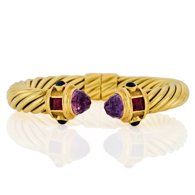 Lot 1027 - David Yurman Gold and Colored Stone 'Renaissance' Cable Bangle Bracelet