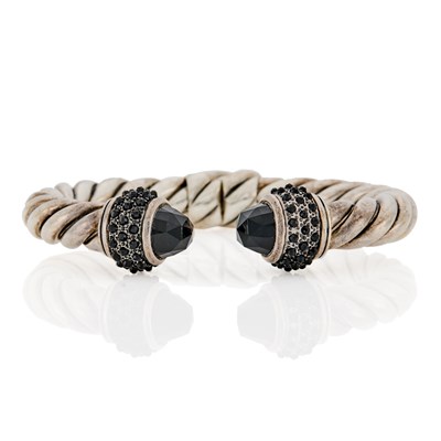 Lot 1297 - David Yurman Silver and Onyx 'Osetra' Bangle Bracelet