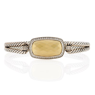 Lot 1294 - David Yurman Silver, Gold and Diamond 'Albion' Bangle Bracelet