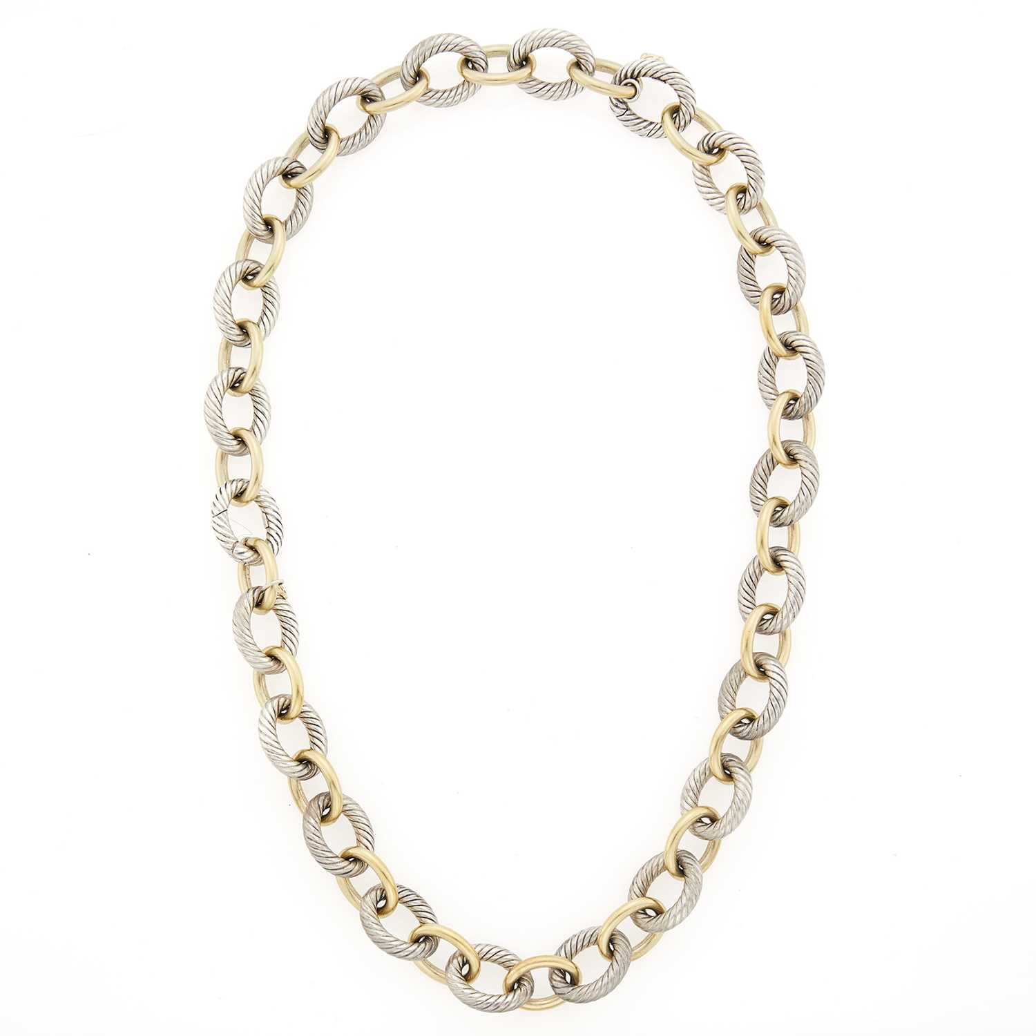 Lot 1026 - David Yurman Gold and Silver 'Large Oval' Link Chain Necklace/Bracelet Combination