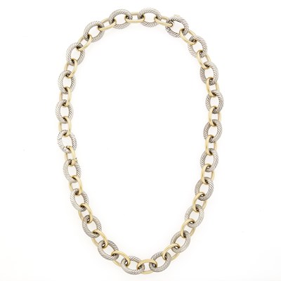 Lot 1026 - David Yurman Gold and Silver 'Large Oval' Link Chain Necklace/Bracelet Combination