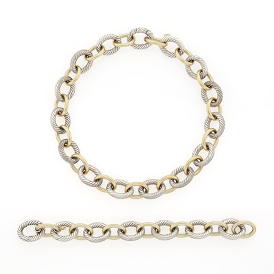 Lot 1026 - David Yurman Gold and Silver 'Large Oval' Link Chain Necklace/Bracelet Combination