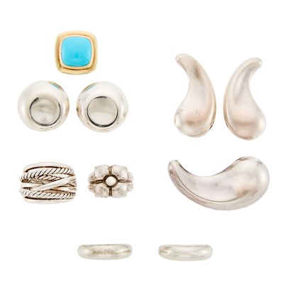 Lot 1304 - David Yurman, Tiffany & Co. and Georg Jensen Group of Silver Jewelry and Single Silver, Turquoise and Diamond Earclip