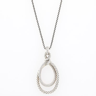 Lot 1298 - David Yurman Silver and Diamond 'Continuance' Enhancer Pendant and Silver Chain Necklace