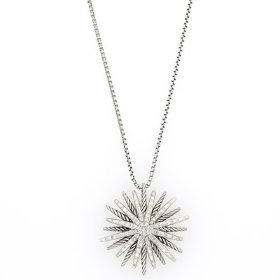 Lot 1288 - David Yurman Silver and Diamond 'Starburst' Pendant and Silver Chain Necklace