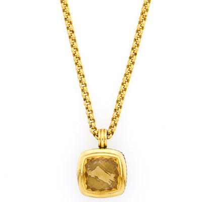 Lot 1046 - David Yurman Silver, Gold and Citrine 'Albion' Enhancer Pendant with Gold Chain Necklace