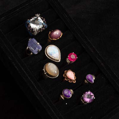 Lot 181 - Group of Ten Silver, Silver-Gilt, Gold-Filled, Gilt-Metal and Gem-Set Rings