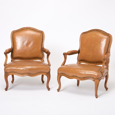Lot 97 - Pair of Louis XV Upholstered Walnut Fauteuils