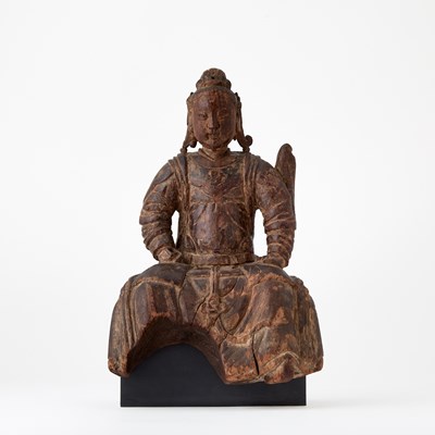Lot 40 - A Chinese Carved Wood Figure of Weituo