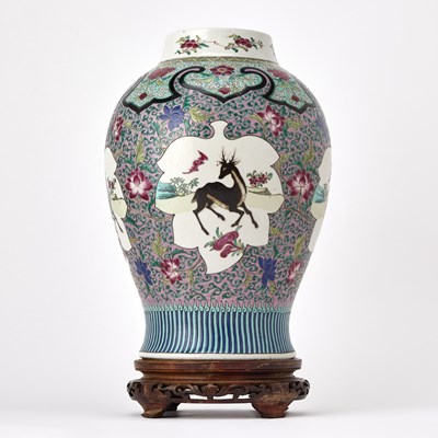 Lot 245 - A Chinese Famille Rose Porcelain Baluster Jar