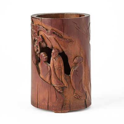 Lot 49 - A Chinese Carved Bamboo Brush Pot