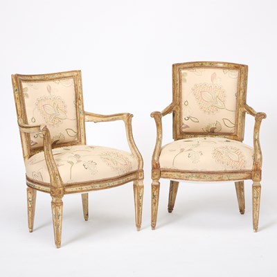 Lot 101 - Pair of Swedish Neoclassical Painted Upholstered Armchairs