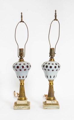 Lot 267 - Pair of Bohemian Opaline Glass Lamps