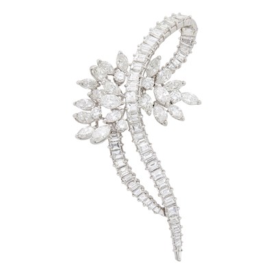 Lot 75 - Platinum and Diamond Ribbon Clip-Brooch