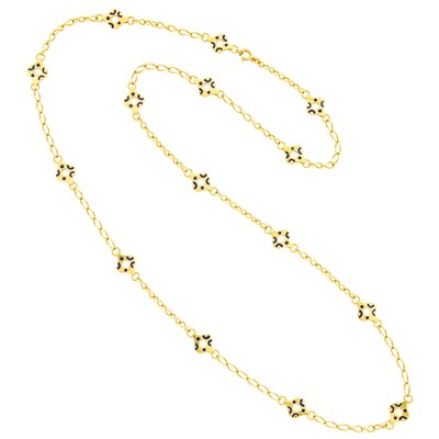 Lot 1014 - Long Gold and Blue Enamel Chain Necklace