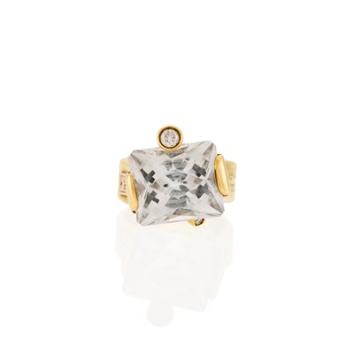 Lot 1042 - Helen Yarmak Gold, Synthetic Colorless Sapphire and Diamond Ring