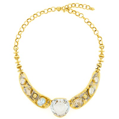 Lot 1254 - Helen Yarmak Gold, Oxidized Gold, Topaz, Rock Crystal and Diamond Pendant-Necklace