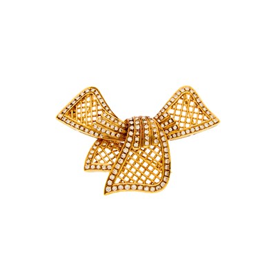 Lot 1160 - Gold and Diamond Bow Pendant-Brooch
