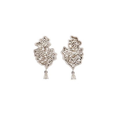 Lot 1100 - Pair of Platinum and Diamond Pendant-Earclips