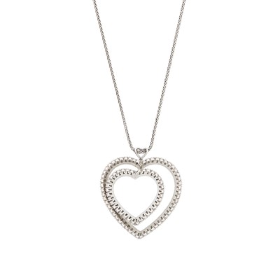 Lot 1098 - White Gold and Diamond Heart Pendant with Chain Necklace
