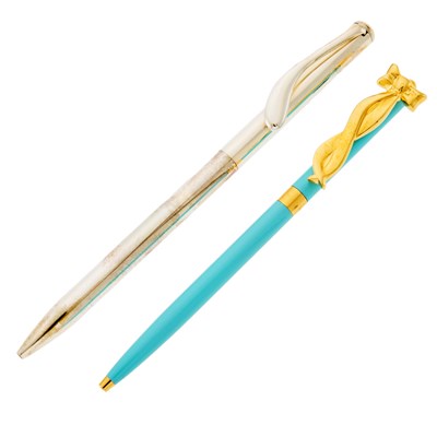 Lot 1240 - Tiffany & Co. Two Silver, Gilt-Metal and Blue Lacquer Pens