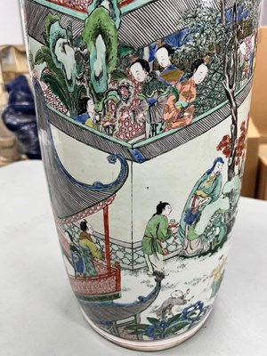 Lot 125 - A Magnificent Pair of Chinese Famille Verte Porcelain Rouleau Vases