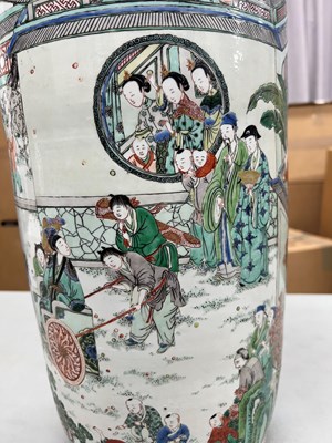 Lot 125 - A Magnificent Pair of Chinese Famille Verte Porcelain Rouleau Vases