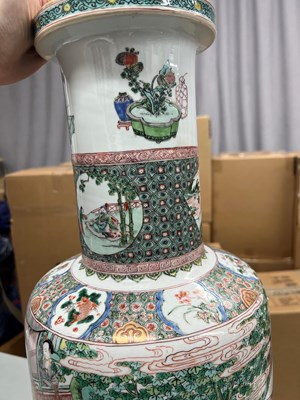 Lot 125 - A Magnificent Pair of Chinese Famille Verte Porcelain Rouleau Vases