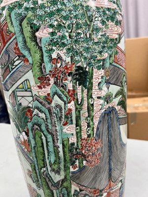 Lot 125 - A Magnificent Pair of Chinese Famille Verte Porcelain Rouleau Vases