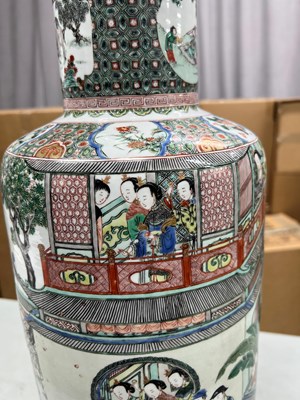 Lot 125 - A Magnificent Pair of Chinese Famille Verte Porcelain Rouleau Vases