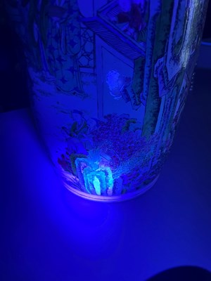 Lot 125 - A Magnificent Pair of Chinese Famille Verte Porcelain Rouleau Vases