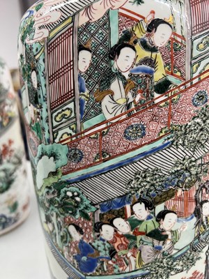 Lot 125 - A Magnificent Pair of Chinese Famille Verte Porcelain Rouleau Vases