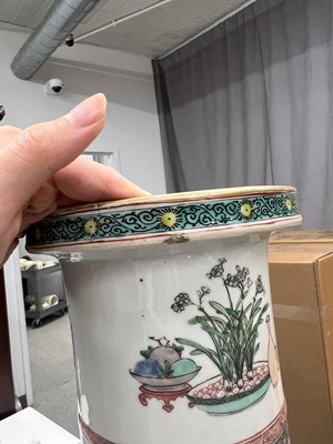 Lot 125 - A Magnificent Pair of Chinese Famille Verte Porcelain Rouleau Vases