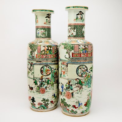 Lot 125 - A Magnificent Pair of Chinese Famille Verte Porcelain Rouleau Vases