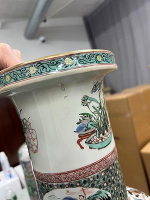 Lot 125 - A Magnificent Pair of Chinese Famille Verte Porcelain Rouleau Vases