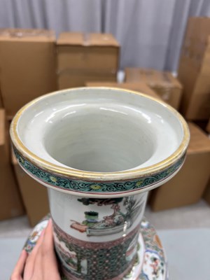 Lot 125 - A Magnificent Pair of Chinese Famille Verte Porcelain Rouleau Vases