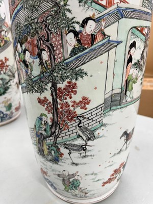 Lot 125 - A Magnificent Pair of Chinese Famille Verte Porcelain Rouleau Vases